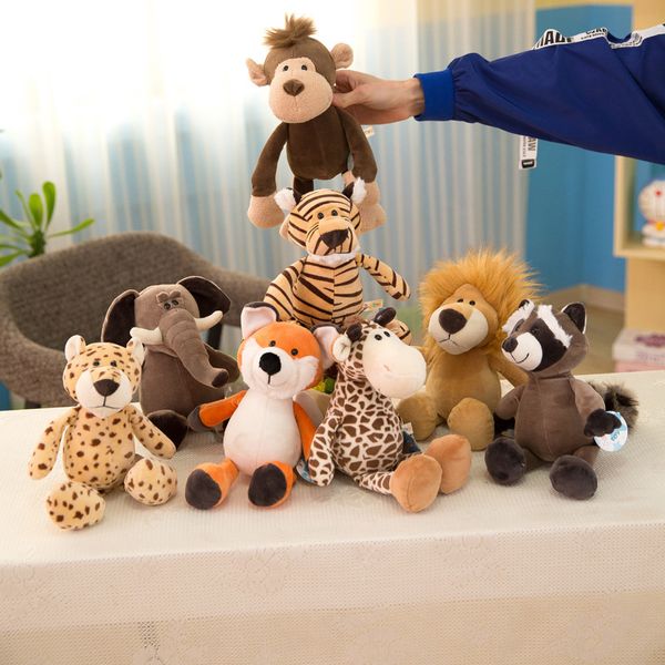 Juguetes de animales del bosque 25 cm Figuras de acción de alto Jirafa Elefante León Mono Perro Tigre Regalo de cumpleaños para niños Juguetes de peluche por Air A12