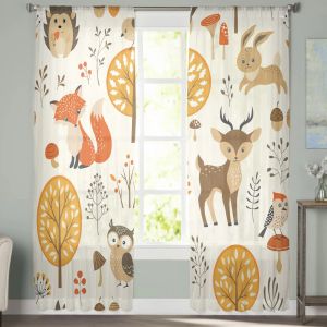 Forest Animal Woods Owl Fox Deer Tulle Sheer Window Rideaux pour le salon cuisine Enfants Chambre voile rideau suspendu