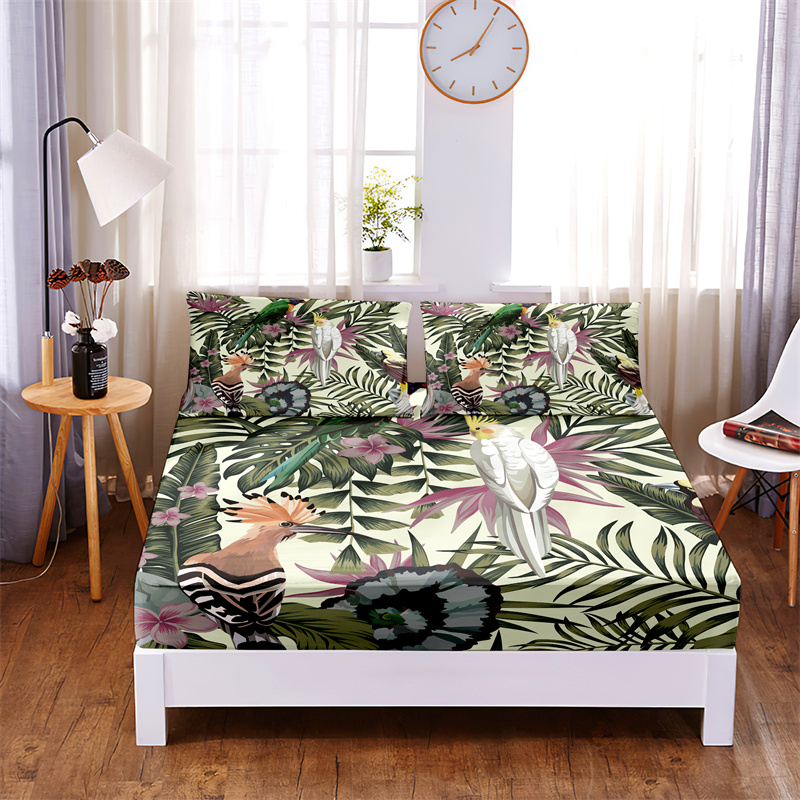 حيوانات الغابات الفراش المجهزة أربع زوايا مع ملاءمة شرائح مرنة غطاء سرير مجموعة سرير غرفة نوم مجموعة أغطية الفراش كوين