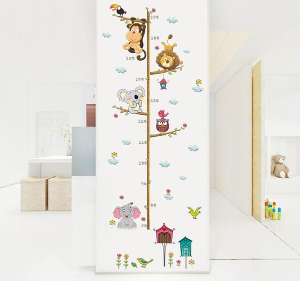 Animaux forestiers Lion singe hibou Bird house arbre hauteur mesure mall autocollant pour les enfants pour enfants