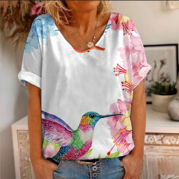 Forest Bird 3d imprimement tshirts femmes paon y2k tops femme vneck streetwear t-shirt femelle t-shirt oversize