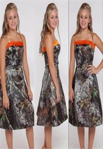 Bos Camouflage Camo Bruidsmeisjesjurken Een Lijn Strapless Ruglooze Theelengte Landelijke Stijl Jurken 20171752007