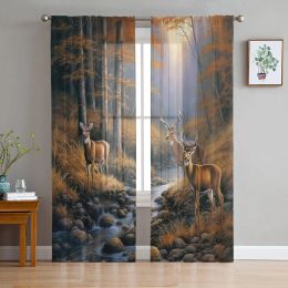 Forest Deer Creek Tule Curtains voor woonkamer pure gordijn voor slaapkamer raam jaloezieën voile gordijnen