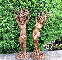 Déesse de forêt Malefemale God Statue Resin Ornements Home Decorations Garden Arbre d'arbre