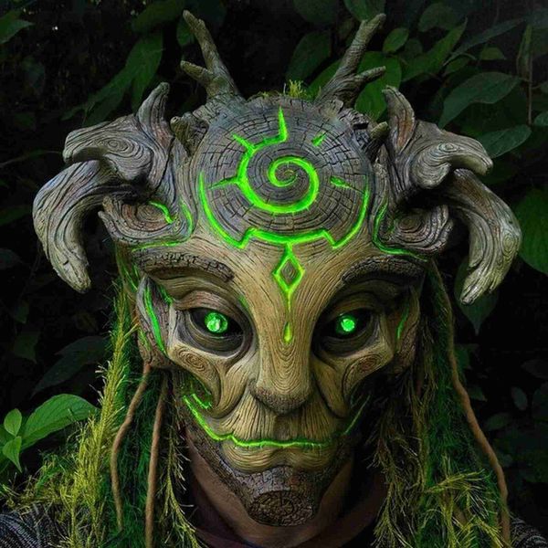 Forêt Vert Esprit Led Masque Halloween Arbre Vieil Homme Sages Zombie Spooky Fantôme Masque Creepy Demon Masque Carnaval Party Props L230704