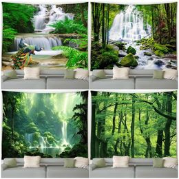 Paysage forestier tapisserie paons verts fleurs plantes tropicales cascade paysage jardin tenture murale maison salon décor 240118