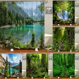 Rideaux de douche de paysage naturel de forêt impression 3d rideaux de bain tissu lavable en polyester avec crochets écran décoratif pour la maison 220517