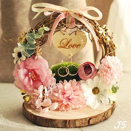 Bosnestring kussendrager roze bloem foto rekwisieten verloving bruiloft decoratie wig huwelijksvoorstel idee gratis verzending 229l
