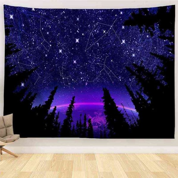 Forêt étoilée tapisserie violet galaxie Constellation mur Art tapis lune fantaisie esthétique chambre décor Tapiz Gobelin J220804