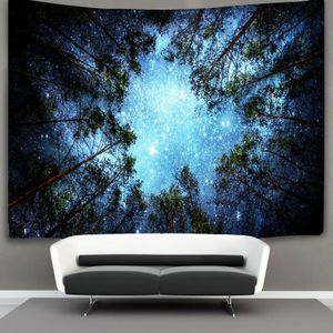 Tapisserie murale étoilée de forêt à suspendre, impression 3D, tapisserie de forêt, tapisserie de galaxie, tapisserie de forêt, voie lactée, tapisserie d'arbre, tapisserie de ciel nocturne, tapisserie murale