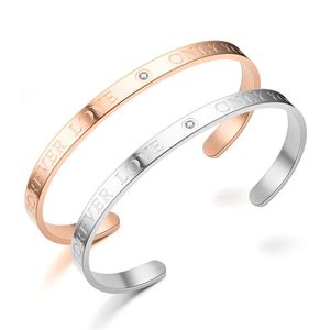 Foreve Love Only Armband Crystal Rvs Open Armband Polsband Bangle Manchet Bruiloft Mode-sieraden Gift