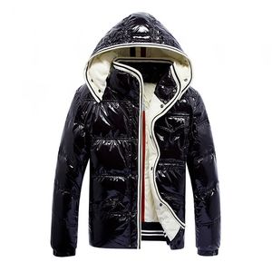 Forever Classic Fashion Hooded Afneembare Hoed Heren Winter Down Jacket Lange Mouw Houd Warme Glanzende Stof Zwart en Blauw 211104