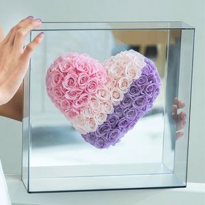 Forever Eternal Flower Mirror Box Heart Shaped Eternal Roses Lover Flowers Gift Geconserveerde bloem Valentijnsdag Kerst Handgemaakte geschenken