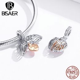 Forever Family Beads BISAER 925 Sterling Silver Family Forever Beads Love Heart Case Charms fit Bracelets Fabrication de bijoux ECC1299 Q0531