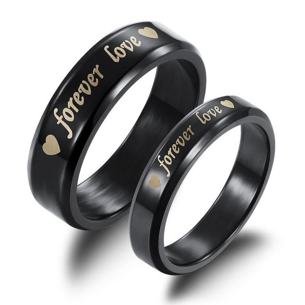 Forever Love – bagues de Couple en acier titane noir, vente en gros, bague solide bon marché pour hommes et femmes, cadeau de saint valentin