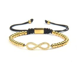 Forever Love Infinity armband goud en zilver CZ kralen armband met 4 mm roestvrijstalen sieraden voor koppels258e