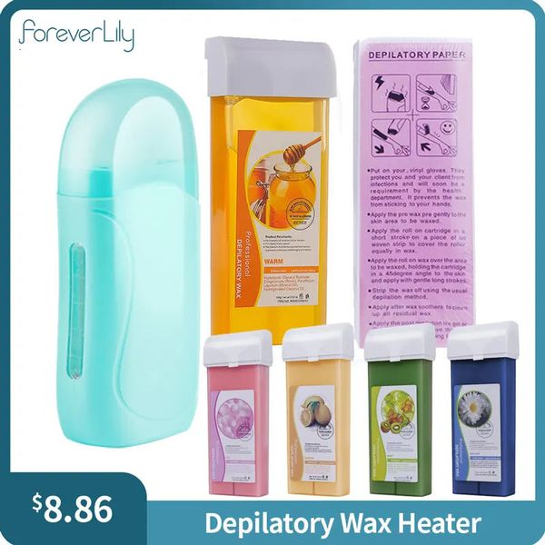 Foreverlily-calentador de cera depilatoria 3 en 1, máquina de calentamiento de cera con tiras de cera de papel, para cara y cuerpo, 231225