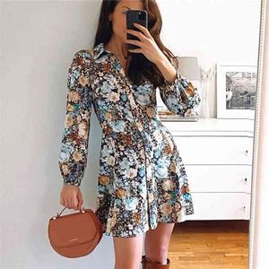 Foridol Button Up Lente Herfst Shirt Jurk Dames Lange Mouw Print Floral Dress Dames Casual Korte Boho Jurk Vestidos 210415