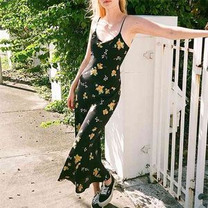 Foridol Floral Print Boho Summer Dress Mujeres Correa Sin mangas Black Beach Sexy Backless Maxi Ladies Holiday 210415