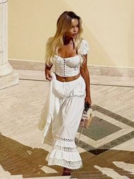 Foridol-Conjunto de vestido blanco con bordado de flores para mujer, falda de algodón de verano, 2 uds., trajes, decoración de encaje, playa de vacaciones 240328