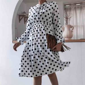 Foridol polka dot vintage midi winter jurk vrouwen bloemen print boho casual dames elegante witte jurk vrouwen winter kleding 210415