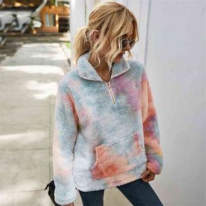 Foridol tie-dye sweat manteau femmes moelleux vintage manteau d'hiver veste décontracté ours en peluche fausse fourrure manteau coupe-vent streetstyle 210415