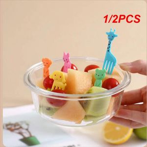 Fourchettes 1/2pcs Mini Fruit Fork Grade Plastique Dessin animé Enfants Cure-dents Déjeuner Bento Accessoires Décoration de fête