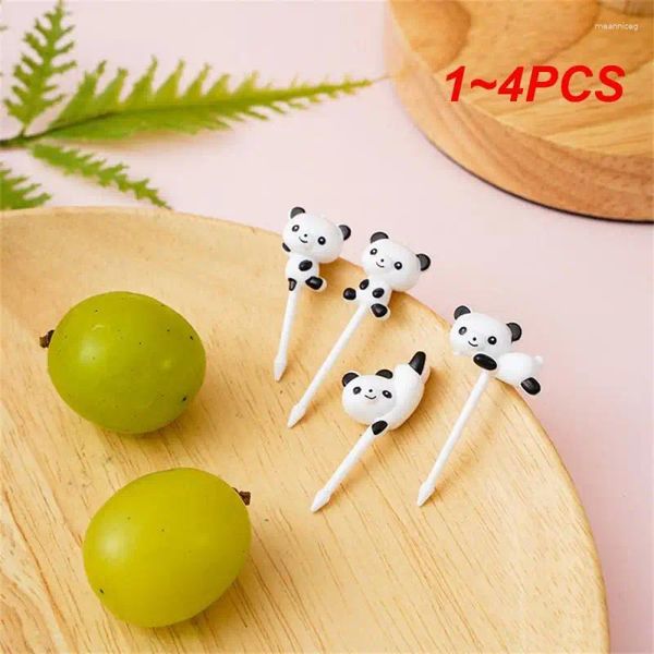 Fourchettes 1-4pcs Mini Panda mignon dessin animé bâton de fruits qualité fourchette en plastique cure-dents déjeuner salade enfant collation dessert décoration