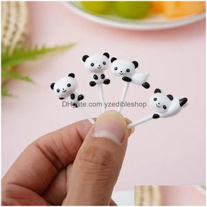 Fourchettes 1-5pcs / Set Mini Cartoon Panda Fruit Fork Enfants Snack Dessert Pick Gâteau Bento Déjeuners Décoration De Fête En Plastique Animal Drop Deliv Dhlat