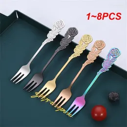 Fourchettes 1-8pcs Fourchette en acier inoxydable Cuillère Dessert Mélange élégant et classique Fruit Rose Poignée Miroir Polissage