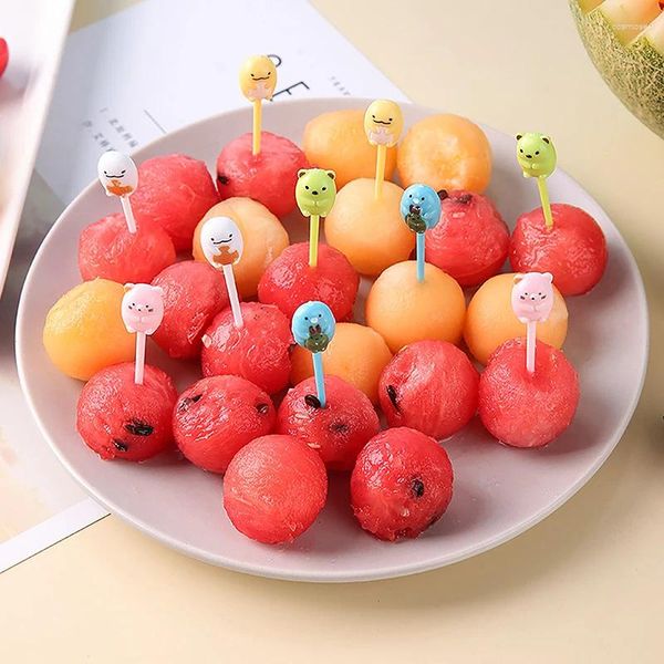 Fourks 10 PCS Mini Cartoon Plastic Animal Fruit Fork Bento Picks Set Kids Lunch Box Accessory Party Sticks