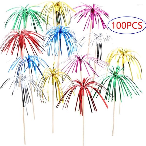 Tenedores 100 piezas Desechables Frutas Postre Sticks Party Vajilla Selecciones de cóctel Fuegos artificiales Cake Topper Palillos de dientes para decoración de bodas