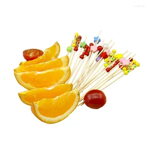 Vorken 100pc12cm Fancy Vorm Bamboe Pick Buffet Cupcake Fruit Vork Party Dessert Salade Stok Cocktail Spies Voor Bruiloft Decoratie