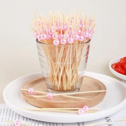 Fourchettes 100pcs 12cm perles fruits bâtons de bambou dessert buffet cure-dents pour mariage fête d'anniversaire cocktail cupcake toppers