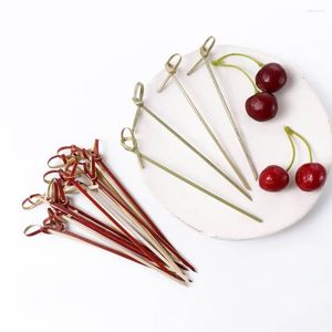 Fourchettes 100pcs 12cm cocktail jetable brochette de bambou fournitures de fête noeud pics cure-dents