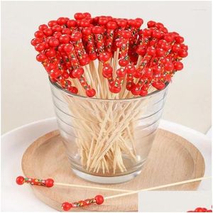 Fourchettes 100pcs 12cm jetables bambou pics fruits cocktail à la main tooticks pique-nique fête fournitures décoration fourchette bento drop livraison dhgvg