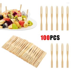 Fourks 100pcs Bamboo Disposable Fruit en bois