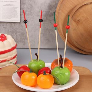 Fourks 100pcs Bamboo Pick Buffet Cupcake Coeur Fleur Fleur Fruit Fourk Party Salad Stick Cocktail Bargon pour décor de mariage