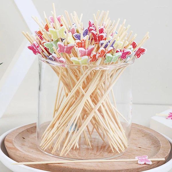 Fourchettes 100pcs papillon jetables brochettes de bambou pics à cocktail buffet fruits cupcake fourchette bâtons fête table décoration fournitures