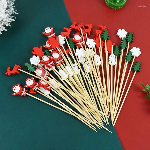 Fourks 100pcs Christmas Fruit Bamboo Bambou Cocktail Picks Cake Cake Denkings Decor pour une fête de bricolage jetable