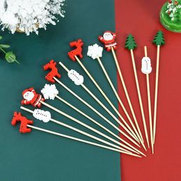 Forquetas 100pcs Árbol de Navidad Santa Claus Claus Snowflake Bamboo Stick Desechable Navidad Picks Palina de dientes Suministros Año