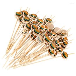 Vorken 100 stcs wegwerp bamboe sticks hamburg versierde spiesjes fruitsnack