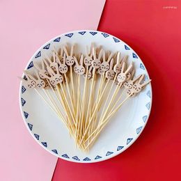 Fourchettes 100pcs fourchette de fruits de Pâques jetables brochettes de bambou brochettes de carottes sandwich buffet bâton décor heureux