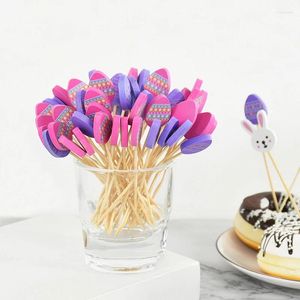 Fourks 100pcs Happy Pâques Fruit Fork Chick Oeufs Picks Derbin Bamboo Bambou Bambou Sandwich Buffet Stick Decor