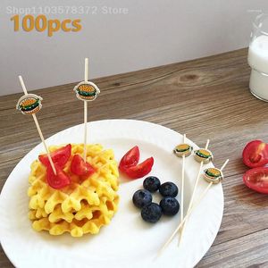 Vorken 100 stks/pak Hamburger Garneer Bamboestokken Fruit Snack Spiesjes Party Buffet Picks Sandwich Decor