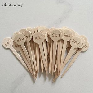 Vorken 100 stcs gepersonaliseerde houten picks cake toppers met bruid en bruidegom -initialen voor bruiloft engagement annivery feestdecoratie