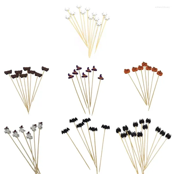 Fourks 100pcs Pumpkin Bat Spiders Fruit Sticks Bamboo Dettings Dethardss Disposables Fork Drop