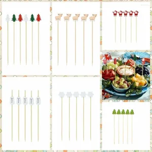 Fourks 100pcs / Set Bamboo Christmas Fruit Sticks Smooth Surface Disposable Dettings Noty To-casser