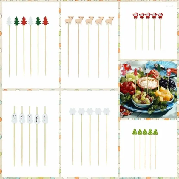 Horquillas 100pcs/set bambú de fruta de Navidad de bambú Los palos de dientes desechables de superficie desechable no son fáciles de romper la horquilla de brocheta