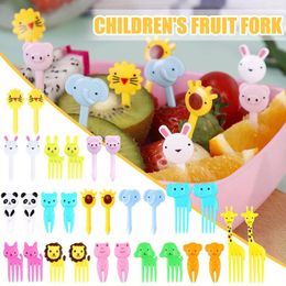 Fourks 10pcs Animal Fruit Fork Plastique Mini dessin animé Bento Sticks Kids Cake Dethorpick Accessories Party Decoration Party